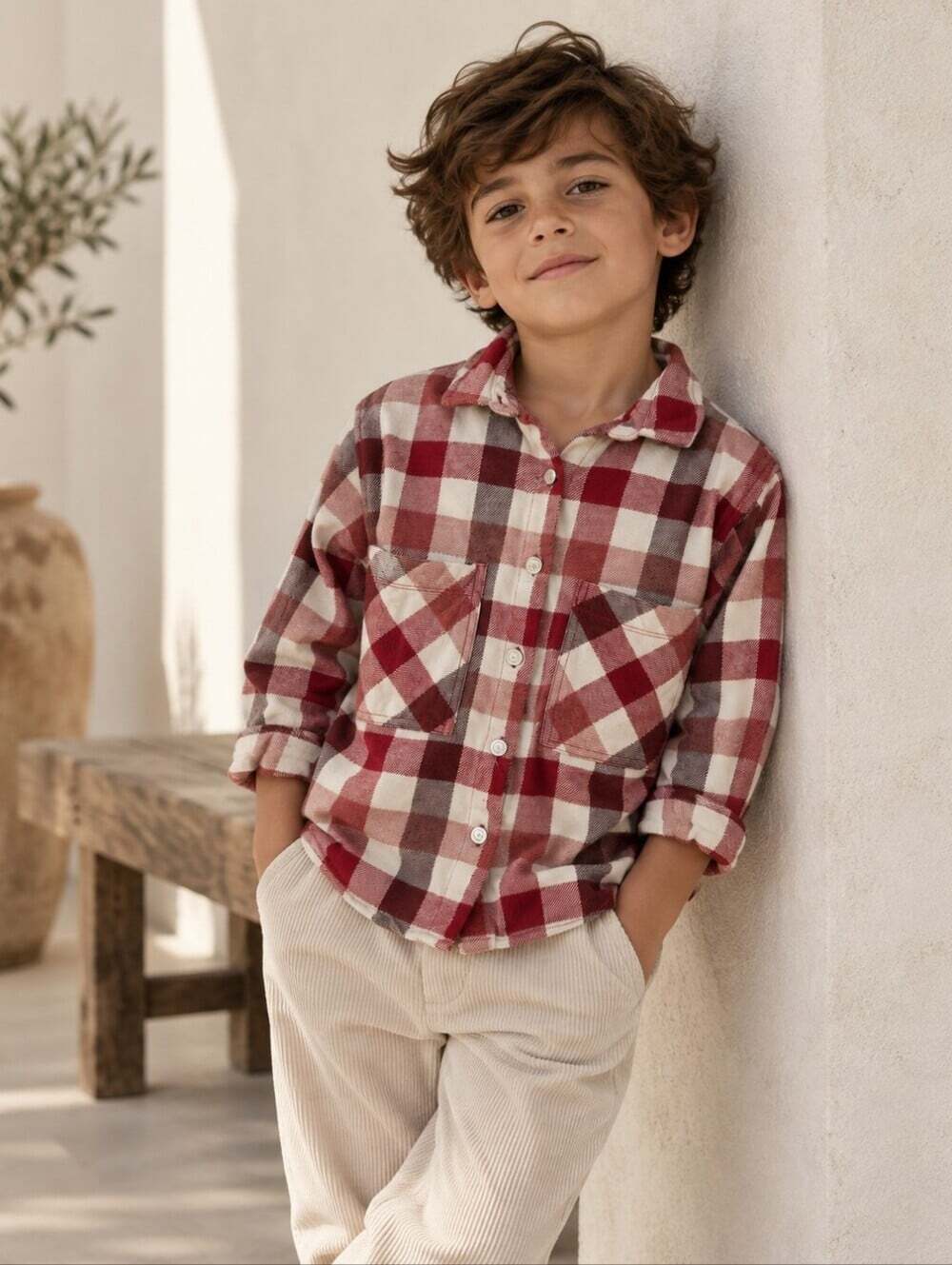 Zara Kids Red Plaid Flannel Shirt Size 8 116 100% Cotton Grunge Lumberjack